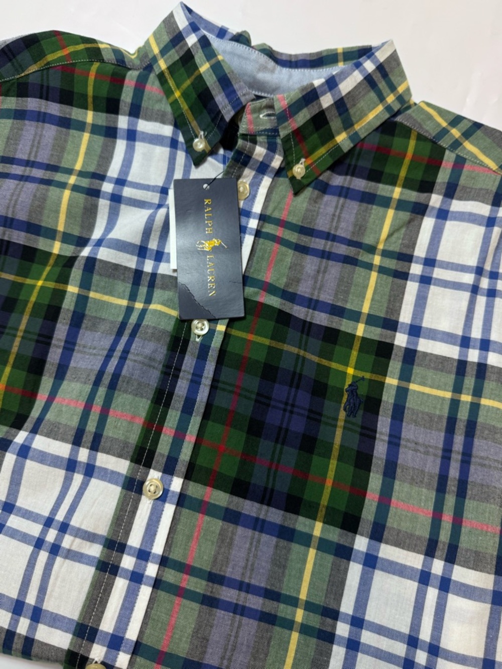 POLO RALPH LAUREN BOYS BUTTON-FRONT SHIRT  PLAID Blue Green XL 18-20 NWT 1658